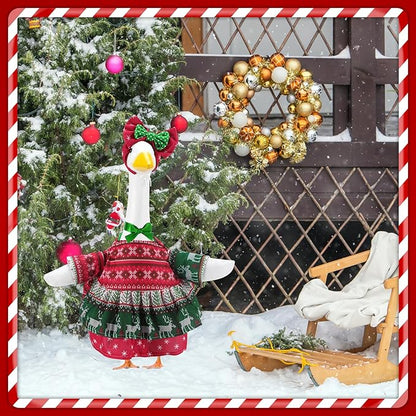 Christmas Porch Goose Outfits for 23 Inch Lawn Statue, Ugly Sweater Costume for Plastic/Cement Statue, Duck Sculpture Clothes for Xmas Winter Yard Patio Party Decoration