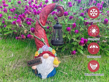 Gnome Garden Decor Statue Solar Lights Outdoor Decor with Succulent and 6 LED Lights,for Balcony,Garden,Patio,Yard,Lawn,Housewarming Birthday Gifts for Women/Mom/Grandma