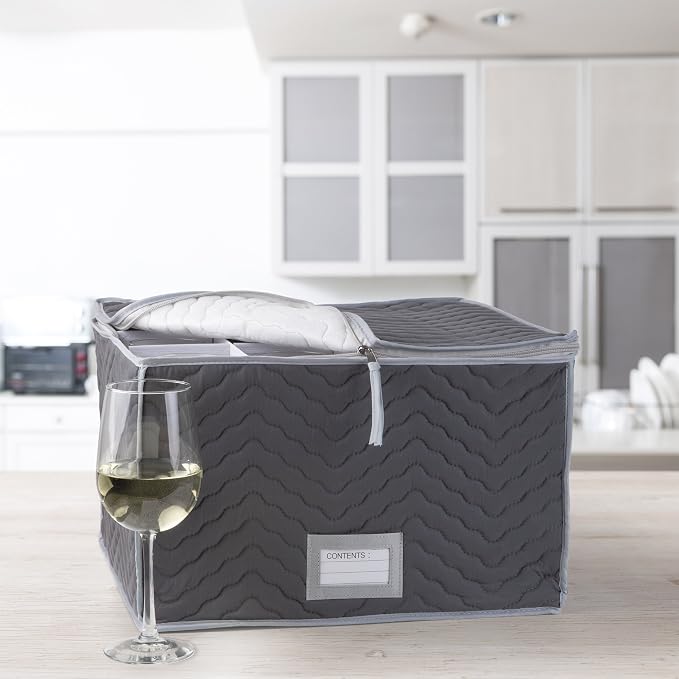 Richards Homewares Micro Fiber Deluxe Twelve Section Stemware Chest-Grey (7093)