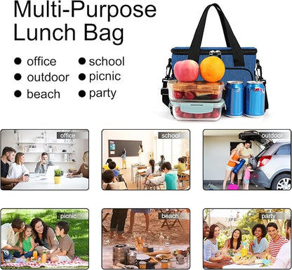 Lunch Bags for Women/Men, Insulated Lunch Bag for Work Office Picnic - Lunch Cooler Bag Leakproof Lunch Box with Adjustable Shoulder Strap - Blue