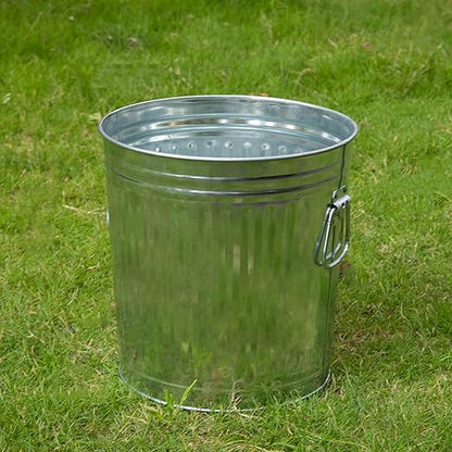Gardenised Round Galvanized Steel, 7 Gallon Trash Can with Lid - Durable Metal Bucket for Backyard, Lawn, Garden and Yard Use - Weather-Resistant Garbage Can for Indoor and Outdoor, 13 inch