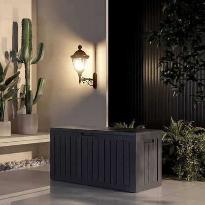 80 Gallon Outdoor Storage Box Waterproof Lockable Resin Deck Box Large, Patio Storage Bin for Pool Accessories Cushion Furniture, Garden Tools, UV-Resistant Outside Delivery Black