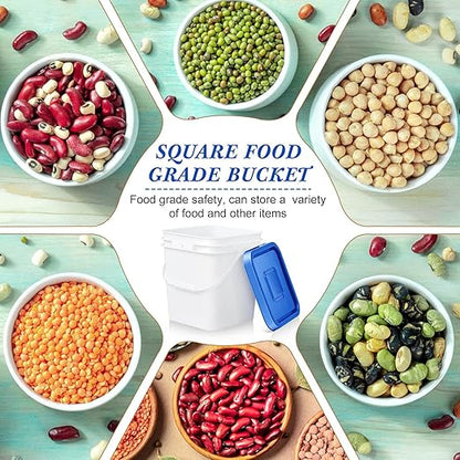Mumufy 5 Pcs 3.5 Gallon Square Food Grade Bucket with Lid Square Bucket Pail Plastic Handles for Long Term Food Storage, Camping, Fishing, Home Organization Easy Stack and Store (Blue Lid)