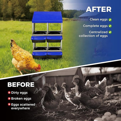 Chicken Nesting Boxes, Metal Rollaway Chicken Nest Box with Rollout Egg Collection, Removable Tray & Nesting Pads, Egg Laying Box for Chicken Coop Hens, Wall Mount or Standing, 3 Compartments 2 Layer