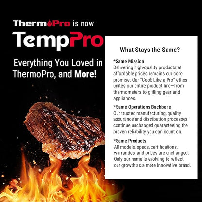 TempPro TP16SW Digital Meat Thermometer for Cooking and Grilling, BBQ Food Thermometer with Backlight and Kitchen Timer, Grill Temperature Probe Thermometer for Smoker, Barbecue, Oven, Black