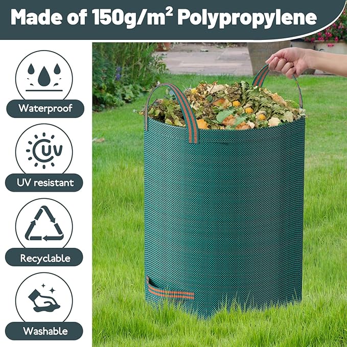 Mokani Reusable Yard Waste Bags, 79 Gallon Lawn and Leaf Bags 3 Packs, Heavy Duty Garden Bags With Reinforced Handles, Camping Yard Recycling Leaf Bag for Leaves