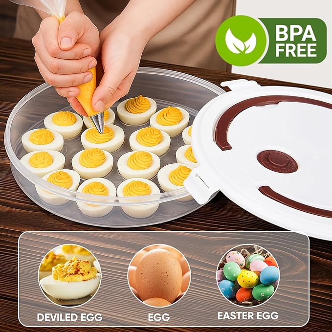 77L 2-Pack Deviled Egg Container with Lid – 34-Egg Platter with Handle, Stackable & Portable Carrier for Parties, Holidays, Camping, and Fridge Storage