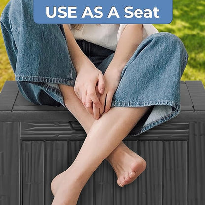 30GAL Black Outdoor Deck Box with Lock Hole - Waterproof, UV - Protected (SGS 1000plus), Ideal for Storing Patio Cushions and Garden Tools, Easy Assembly