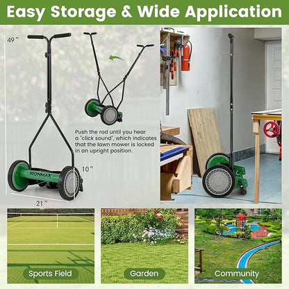 Goplus Manual Lawn Mower, 14 Inch 5-Blade Walk-Behind Cordless Grass Cutter with 7 Gallon Removable Grass Collect Bag, Adjustable Cutting Heights, Push Reel Lawn Mower for Yard, Garden