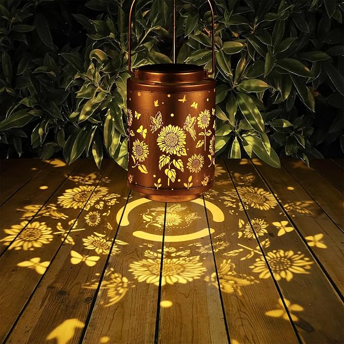 Solar Outdoor Lanterns, Butterflies Garden Decor LED Light Hanging Waterproof Metal Lanterns for Patio, Pathway, Yard