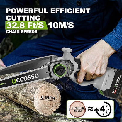Mini Chainsaw 6 Inch Cordless Hand-Held Electric Chain Saw,Small Chainsaw 2×3.0Ah Battery Powered Safety Lock for Tree Trimming, Branches, Wood Cutting