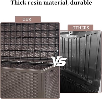 80 Gallon PLUS Lockable Deck Box, Waterproof & UV-Resistant Outdoor Storage for Patio Cushions, Heavy Duty Resin Deck Storage Container(Brown)