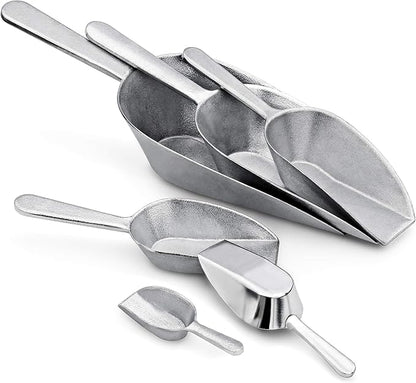 New Star Foodservice 34646 One-Piece Cast Aluminum Flat Bottom Bar Ice Flour Utility Scoop, 2-Ounce, Silver