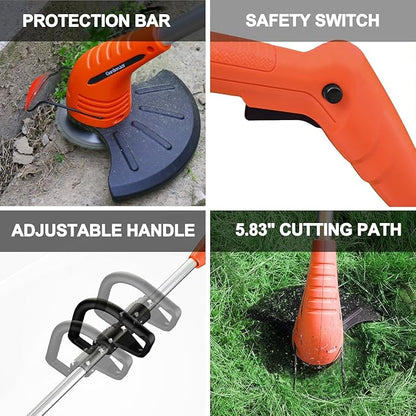 GardenJoy Weed Wacker Battery Operated: 12V Cordless Grass Trimmer with 2.0Ah Battery, Fast Charger and 3 Types Cutting Blade, Portable Electric Lawn Trimmer for Garden Yard Weeding Work