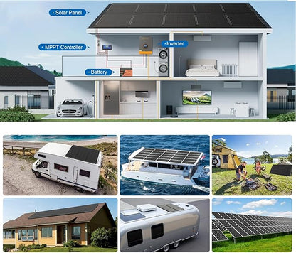 200 Watts Solar Panel Kit, 12V/24V (2PCS 100W) Monocrystalline 30A Charge Controller 25% High-Efficiency PV Module for RV, Rooftop, Boats, Trailer, Vehicle, Caravan, Off-Grid System (200W)