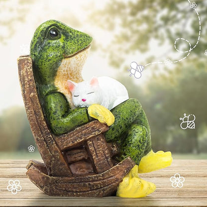 Miniature Frog Garden Statue with Cat Figurine, Frog Gifts, 3.14'' Outdoor Decorations for Yard and Garden