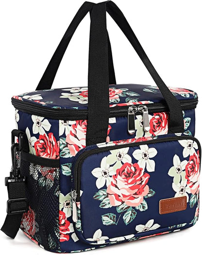 Lunch Bags for Women/Men, Insulated Lunch Bag for Work Office Picnic - Large Lunch Cooler Bag Leakproof Lunch Box with Adjustable Shoulder Strap for Adults - Floral