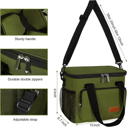 Lunch Bags for Women/Men, Insulated Lunch Bag for Work Office Picnic - Large Lunch Cooler Bag Leakproof Lunch Box with Adjustable Shoulder Strap for Adults - Army Green