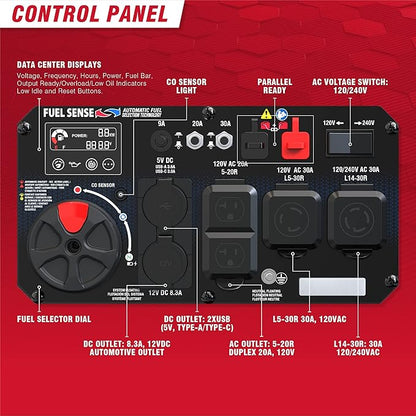 A-iPower 7600W Dual Fuel Quiet Portable Inverter Generator, Electric Start RV Ready, EPA & CARB Compliant CO Sensor, With Telescopic Handle For Backup Home Use, Tailgating & Camping (SUA7600iED)