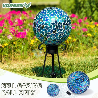 VOREEN 10-Inch Gazing Ball Glass Mosaic Gazing Globe, Handmade Outdoor Reflective Ball Yard Decoration for Homes, Patio, Lawn and Gardens, Gift for Mom Wife Friend, Blue and Amber