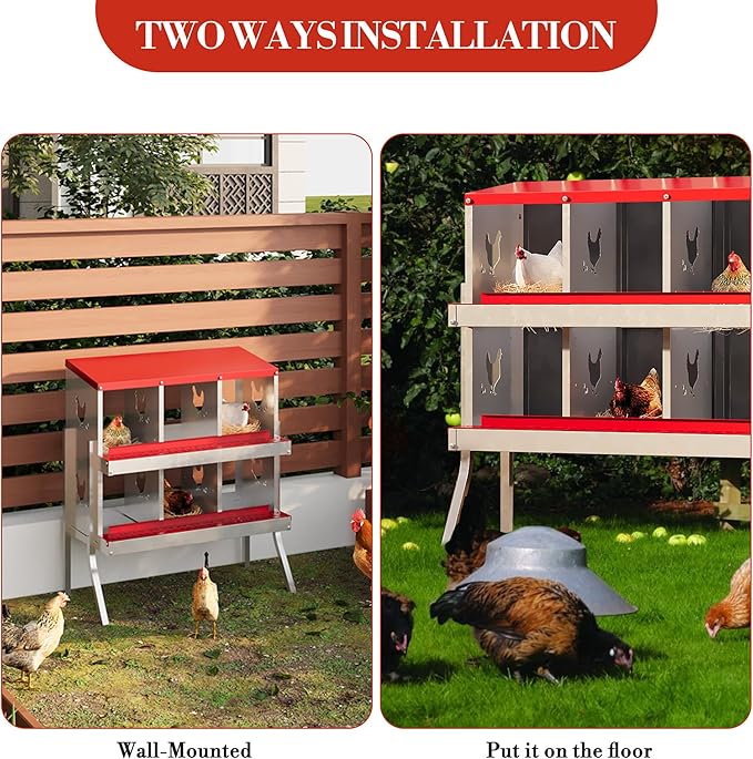 Chicken Nesting Box,6 Compartments Galvanized Steel Metal Chicken Laying Box with Roll Out Egg Collection,Wall Mount Chicken Nesting Boxes,Easy Egg Collection, Hen Roosting Boxes