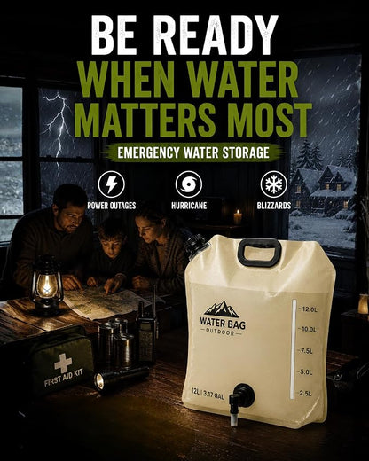 3.17 Gallon/12L Collapsible Water Container with Spigot, Foldable Water Storage Bag for Camping, RV, Emergency Preparedness & Outdoor Cooking