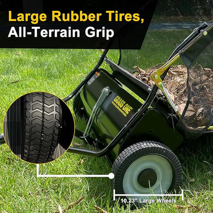 44 Inch Tow-Behind Lawn Sweeper with 25 Cu.Ft Hopper Bag, Adjustable Brush Height & Easy Dump-from-Seat – Picks Up Leaves, Grass & Yard Debris, Garden Gift