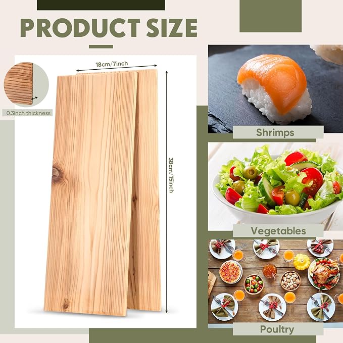 Landical 3/6/10/13/20 Pcs XL XXL Large Cedar Plank for Grilling Salmon Thicker Design Full Filet of Meat Fish Veggies Adding Extra Smoke and Flavor Soaking Fast Easy to Use(10 Pcs,15 x 7 Inches)