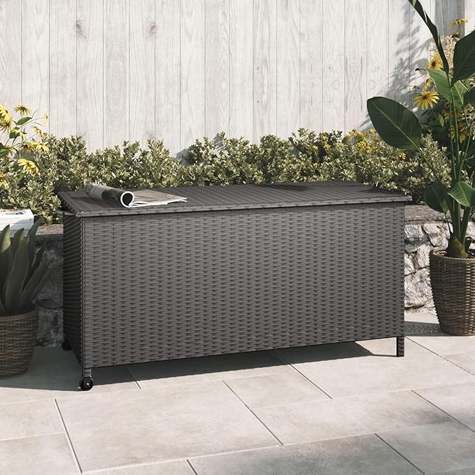 Grand patio 108 Gallon Deck Storage Box Indoor Outdoor Wicker Bin for Patio Furniture Cushions Garden Tools Pool Accessories, Black