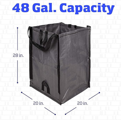 DURASACK Heavy Duty Home and Yard Bags 48-Gallon Reusable Self-Standing Lawn and Leaf Bags Garbage Can with Reinforced Handles, Gray, 3 Pack