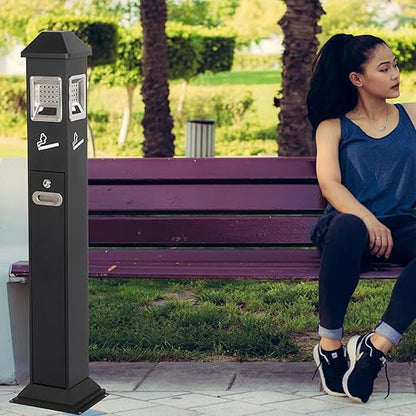 120cm Standing Waste Containers Trash Cans, Rubbish Bin Indoor Outdoor Stainless Steel Vertical Freestand Trash Bin with Key,Pub Hotel Restaurant Garden Standing Bin (B)
