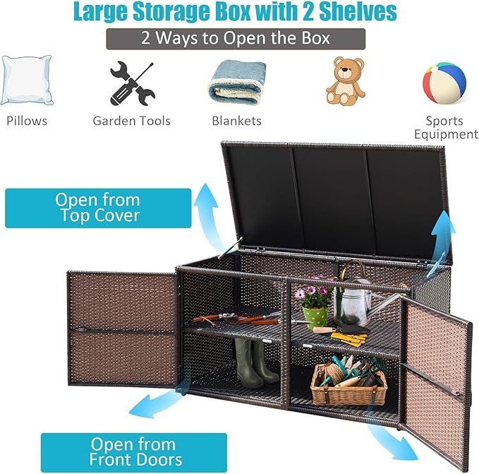 HAPPYGRILL Deck Box Outdoor Wicker Storage Box Cabinet 88 Gallon Storage Container Bin Box for Furniture Tools in Garden Balcony Porch Yard