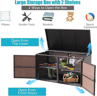 HAPPYGRILL Deck Box Outdoor Wicker Storage Box Cabinet 88 Gallon Storage Container Bin Box for Furniture Tools in Garden Balcony Porch Yard