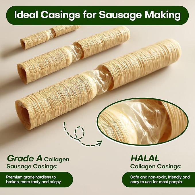 VONSYONG HALAL Sausage Casing, Grade A Edible Drying Collagen Sausage Casings for Flavorous Homemade Sausages 15m/49ft,Diameter 32mm/ 1 1/4'',1 Roll