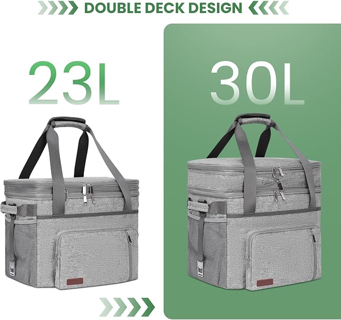 MIYCOO Cooler Bag with Wheels, 60 Can Expandable Double Deck Cooler | Leakproof Insulated Soft Lunch Cooler, Extra Large Portable Ice Chest Cooler for Beach, Picnic, Camping, Shopping (Gray)