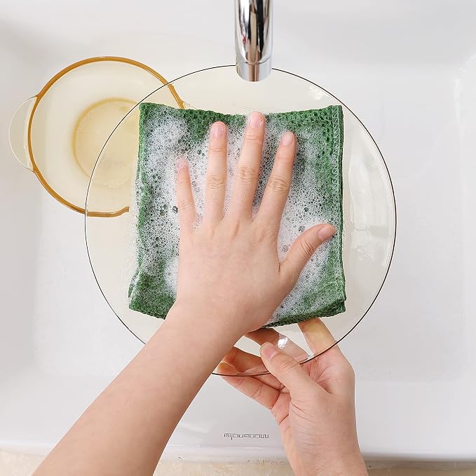 Homaxy 100% Cotton Waffle Weave Kitchen Dish Cloths, 7-Pack, Grass Green | 12 x 12 Inches, Ultra Soft Absorbent Dish Towels, Quick Drying Dish Rags with Hanging Loop