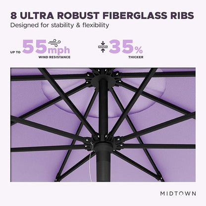 Midtown Umbrellas Push and Pop 10 Feet Outdoor Umbrella, Purple Polyester Fabric - Fiberglass Ribs Deck Patio Umbrella, Backyard Umbrella, Garden Umbrella & Pool Umbrella - Black Pole