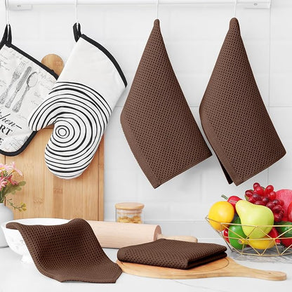 Homaxy 100% Cotton Waffle Weave Kitchen Dish Cloths, 4-Pack, Coffee | 12 x 12 Inches, Ultra Soft Absorbent Dish Towels, Quick Drying Dish Rags with Hanging Loop