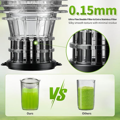 5ive Cold Press Juicer, 5.1 Inch Wide Chute Slow Masticating Extractor | 1.7 L Slow Juice Extractor for Whole Fruits Veggies, Easy Clean Electric Maker with Recipe Guide, Rate of 99% juice