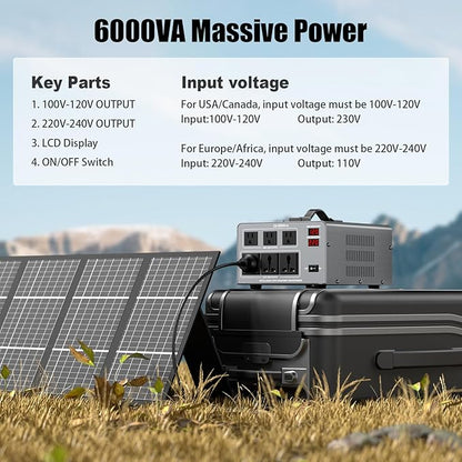 6000W Voltage Auto Converter Transformer, Heavy Duty Step Up/Down Power Converter 110/120/220/240V with 3 US Outlets,3 Universal Outlets,LED Display,w/US Standard Power Cord Circuit Breaker Protection