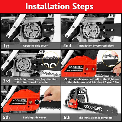 COOCHEER 62cc Gas Chainsaw 2-Cycle Cordless Chainsaw 20 Inch Handheld Chain Saw with 2 Chains & Carrying Bag for Cutting Wood Tree Trimming Farm Garden