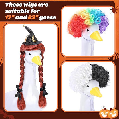 DECOHS 3 Pcs Halloween Porch Goose Wigs, Funny Lawn Statue Goosey Braid Wigs with Hair Clip, Garden Goose Outfits Costume Witch Clown Wigs Accessories for Halloween Decor Outdoor Patio Yard Statue
