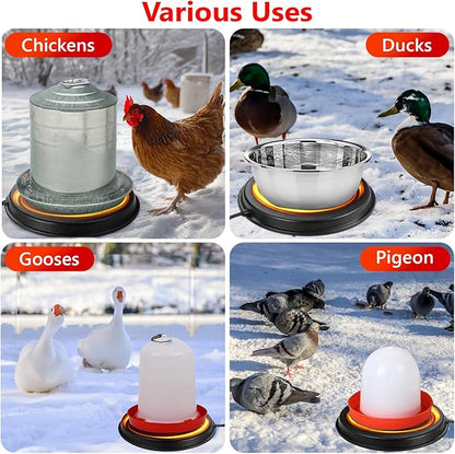 Poultry Water Heater Base for Winter, for Plastic/Metal Poultry Waterer, 14inch Thermostatically Controlled Heated Waterer for Chickens 80W,Chicken Coop Accessories