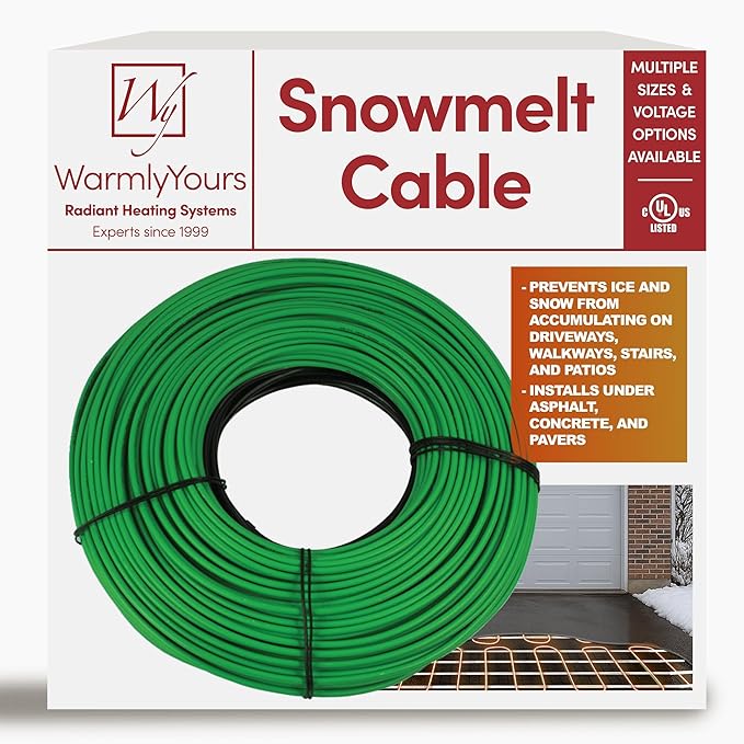 Electric Snow and Ice Melting Underground Cable 63 feet, Covers 21 sqft at up to 38 Watts/sqft, 120V – Radiant Heated Driveways, Walkways, Stairs – Installs Under Concrete, Asphalt, or Pavers