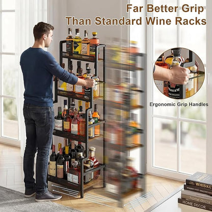 Hayexiha 4-Tier Stepped Freestanding Wine Rack, Large Capacity Liquor Cabinet with Anti-Fall Guardrails and Rounded Corners, Bottle Display Shelf & Mini Bar for Living Room, Home Bar, Kitchen Corner