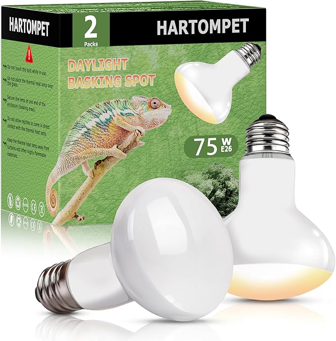 75W E26 Reptile Heat Lamp Bulbs - Upgraded UVA Amphibian Basking Spot Light, Simulated Sunlight for Bearded Dragon, Lizard, Tortoise & Chics, Daylight Bulb for Aquariums and Tanks| 2 Pack