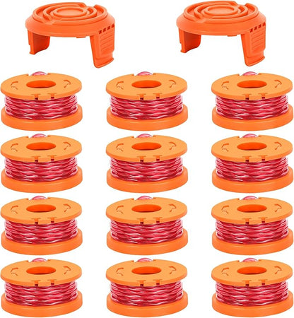 Trimmer Spool Line for Worx 14 Pack WA0010 Edger Spools Replacement for Worx Weed Eater String Suitable for Worx String Trimmers(12 Grass Trimmer Line, 2 Trimmer Cap)
