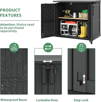 36 Cu Ft Resin Outdoor Storage Shed, Weatherproof Horizontal Outdoor Storage Cabinet with Dual Lock Door for Backyard, Patio, Garage, Garden(Black)