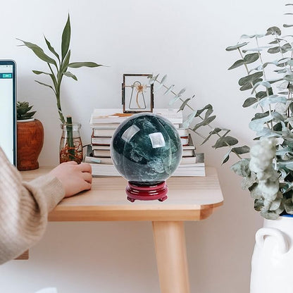 JIC Gem Large Healing Crystal Ball - Green Fluorite Sphere with Stand - Home Decoration (110-120mm)