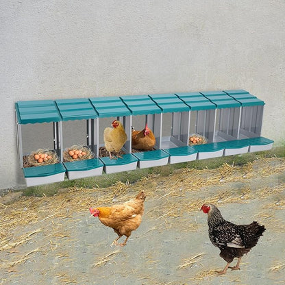 Chicken Nesting Boxes 8 Compartment PP Nesting Box with Inclined Nesting Boxes & Vented Holes Wall Mount Chicken Laying Boxes for Chicken Coop (Green)